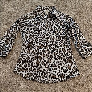 White House Black Market Animal Print Button Down Shirt Size 0